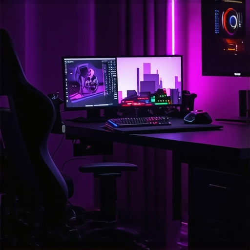 Modern gaming setup featuring ergonomic accessories, ambient lighting, and high-end peripherals