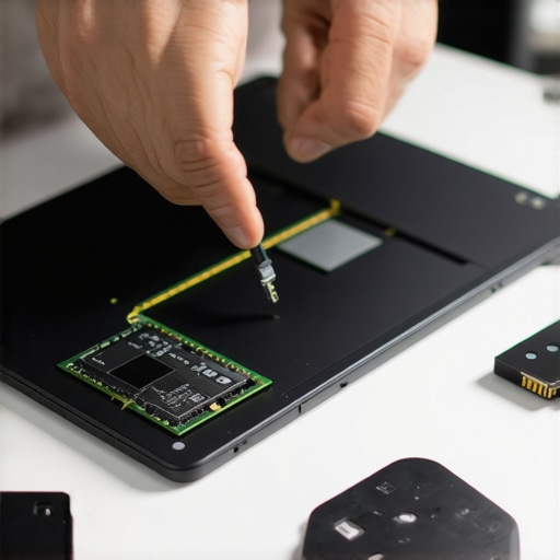 Person upgrading laptop RAM and SSD in a modern workspace