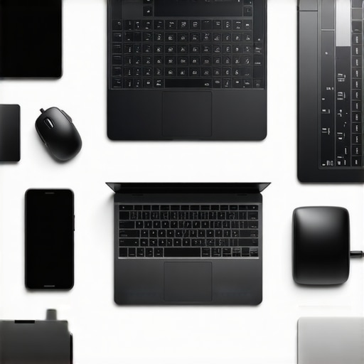 Modern Business and Student Laptops in Workspace A collection of sleek laptops with accessories on a modern desk, emphasizing productivity and technology in 2024.