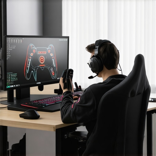 Setting Up a Gaming Laptop Gamer setting up a high-performance gaming laptop with accessories in a modern gaming room