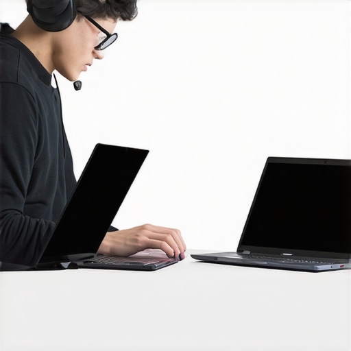 Person evaluating different gaming laptops on display, examining specs closely.