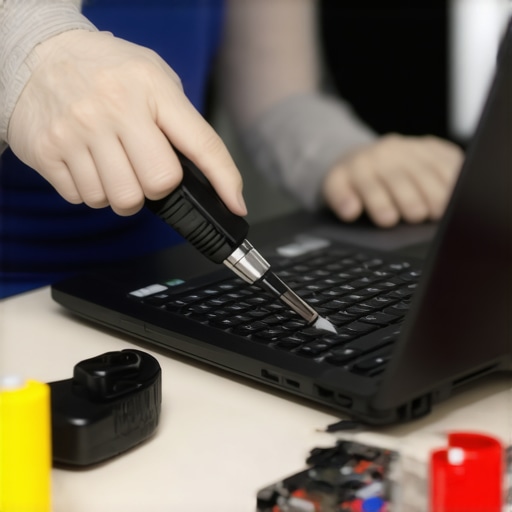 Person cleaning laptop cooling vents with compressed air.