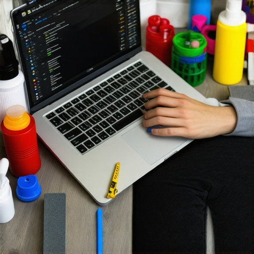 Person checking laptop performance with monitoring software and cleaning tools.