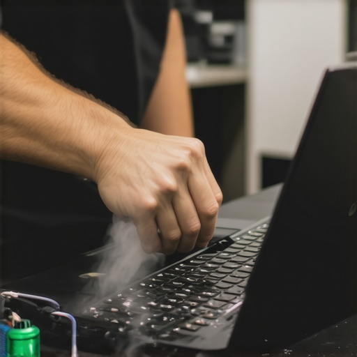 Laptop Maintenance in Action Person cleaning laptop vents with compressed air to ensure proper airflow and cooling