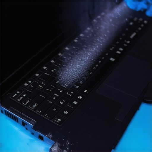 Person cleaning a laptop with compressed air and microfiber cloth to maintain performance