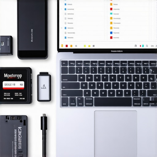 A workspace showing a laptop with diagnostic tools and performance monitoring screens.