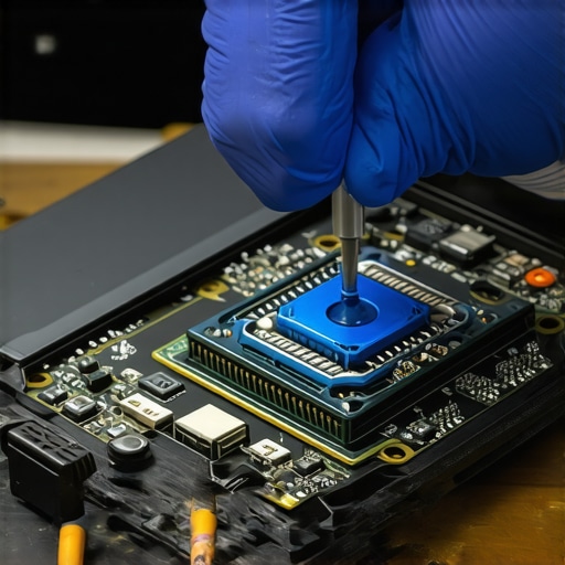 Technician applying thermal paste to a laptop CPU to improve cooling and performance