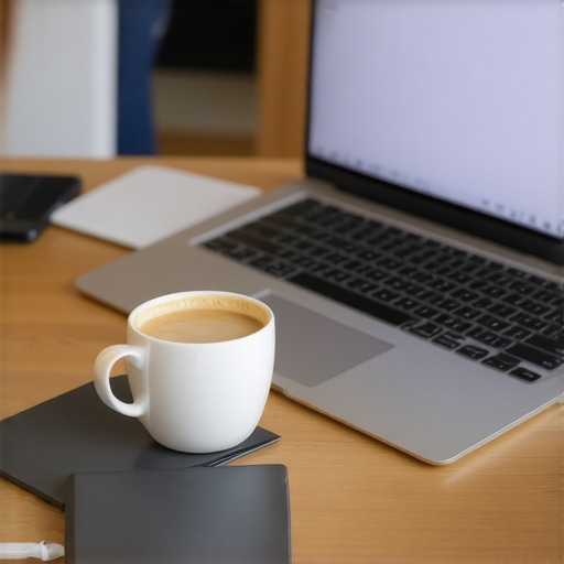 Person researching refurbished versus new laptops on a laptop screen with notes and coffee