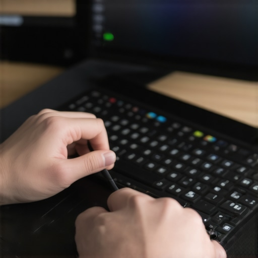 A technician's hands inspecting a gaming laptop with specialized tools to ensure optimal performance.