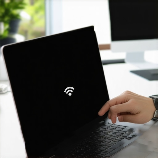 Close-up of a person's hand flipping the hardware kill switch on a laptop to disconnect Wi-Fi.