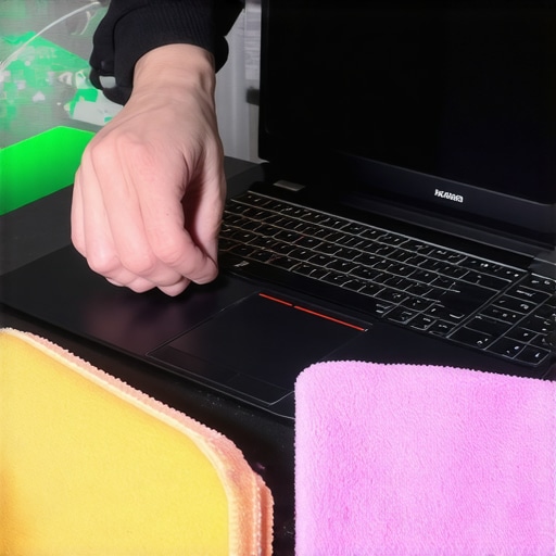 A technician cleaning a gaming laptop's vents with compressed air and soft cloths, highlighting proper maintenance practices.