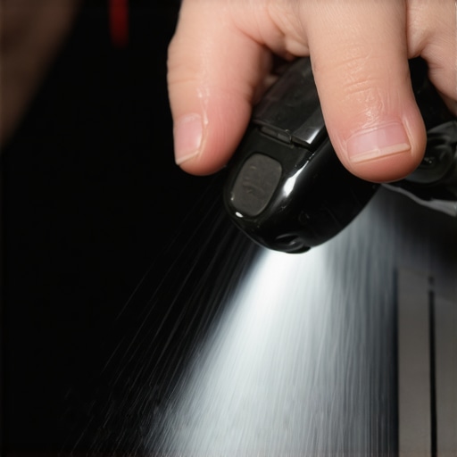 Person using compressed air to clean dust from a laptop's vents.