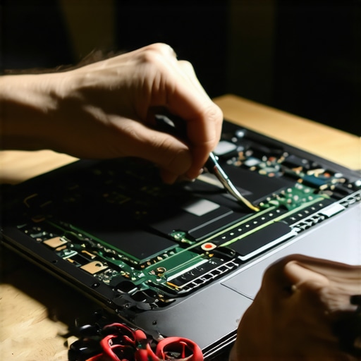 Person inspecting and upgrading a student laptop in a workspace.