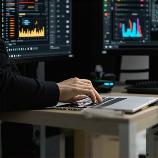 Person reviewing laptop health metrics on their workspace