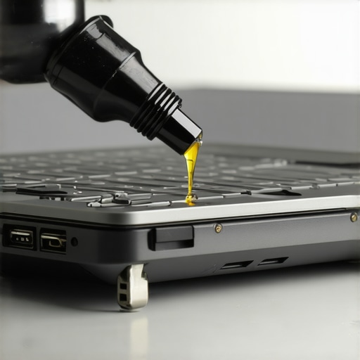Person applying lubricant to a laptop hinge during repair process