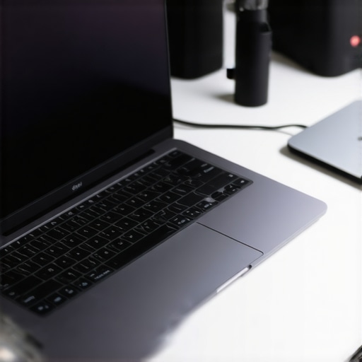 Modern laptop setup with accessories and peripherals on a clean desk