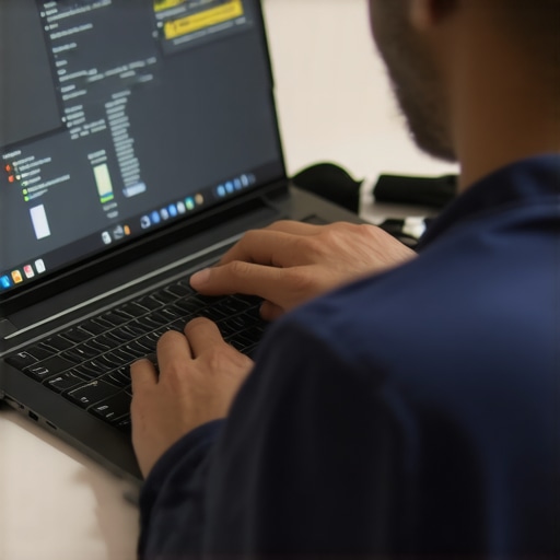 User adjusting brightness and power plan on a laptop in a cozy workspace.