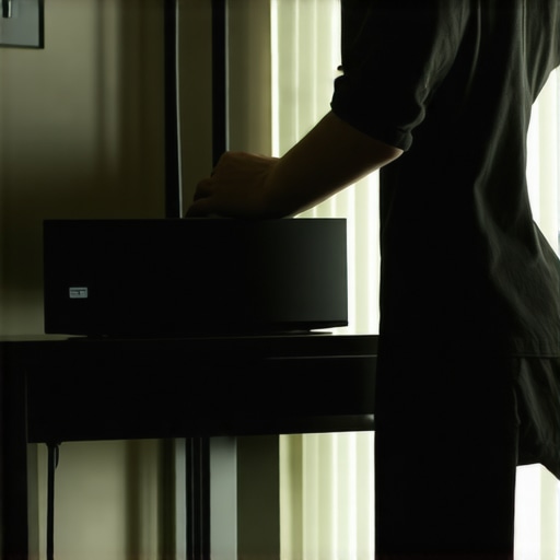 Person placing Wi-Fi router on a shelf to improve signal strength.