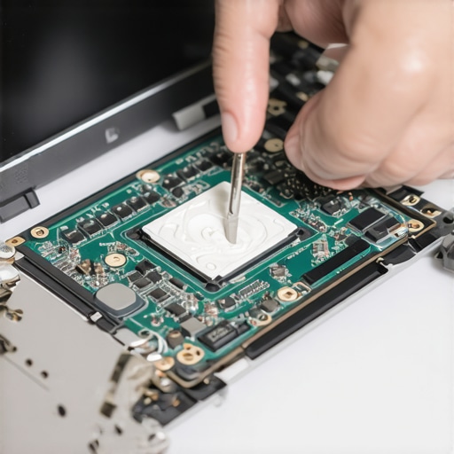 Technician applying thermal paste to a laptop CPU to improve cooling and performance