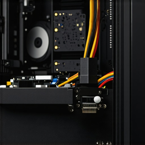 Close-up view of assembling a refurbished desktop computer showing internal components.