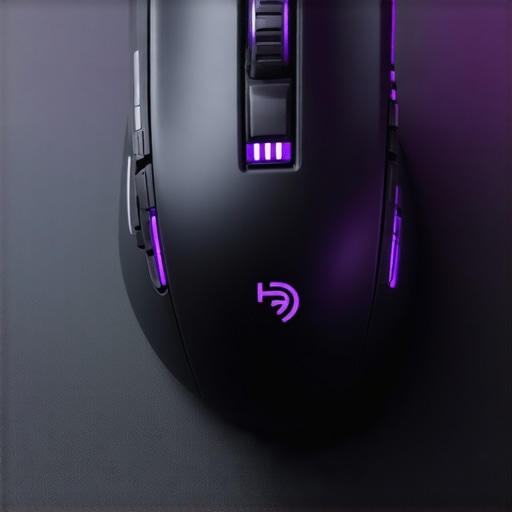 Close-up of a gaming wired mouse with RGB lighting on a textured mouse pad