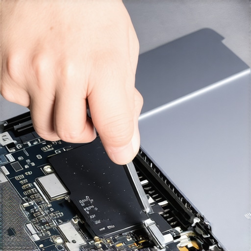 A person carefully opening a laptop with specialized plastic tools for maintenance.
