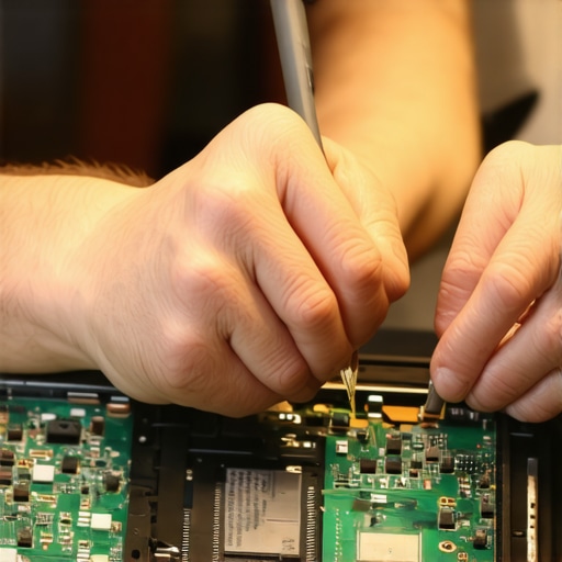 Technician cleaning the inside of a laptop with compressed air, showcasing hardware care.