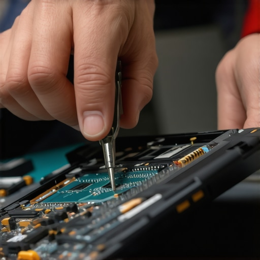 Technician repairing a laptop with precision tools, emphasizing maintenance importance.