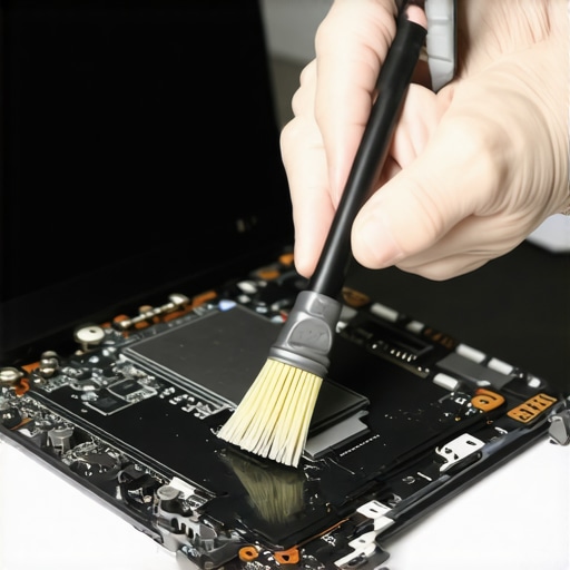 Laptop Maintenance in Action A tech enthusiast cleaning a laptop's internal parts to ensure optimal performance.
