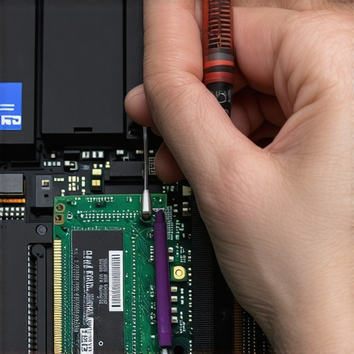 Person installing new RAM module into a laptop