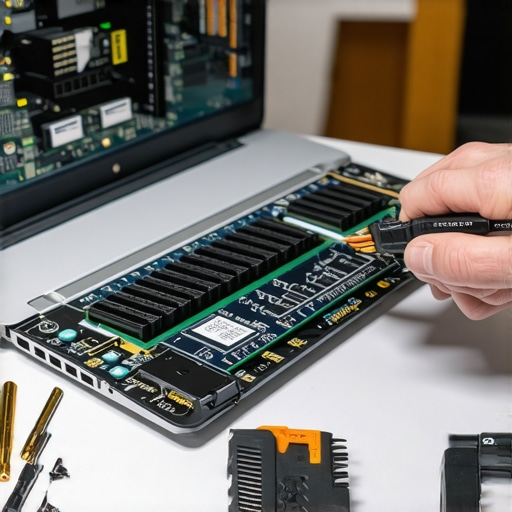 Person installing new RAM modules into a laptop