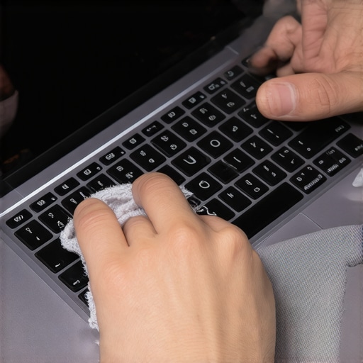 Person cleaning a laptop with a microfiber cloth to maintain performance.