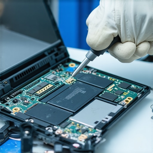 Technician performing maintenance on a laptop.