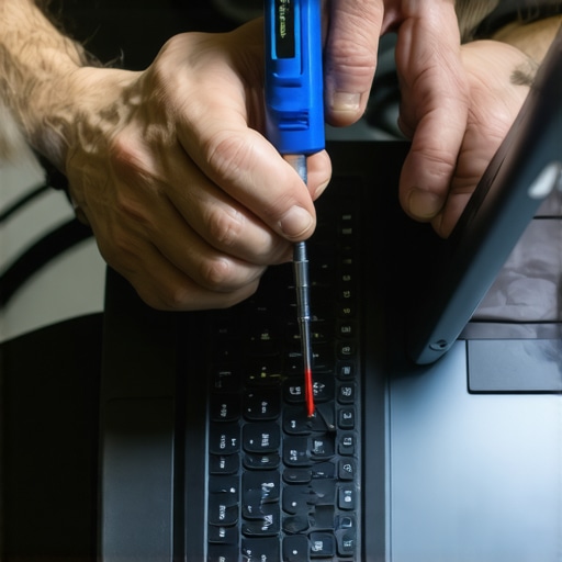 Laptop maintenance tools and setup User cleaning and inspecting laptop hardware with specialized tools and software.