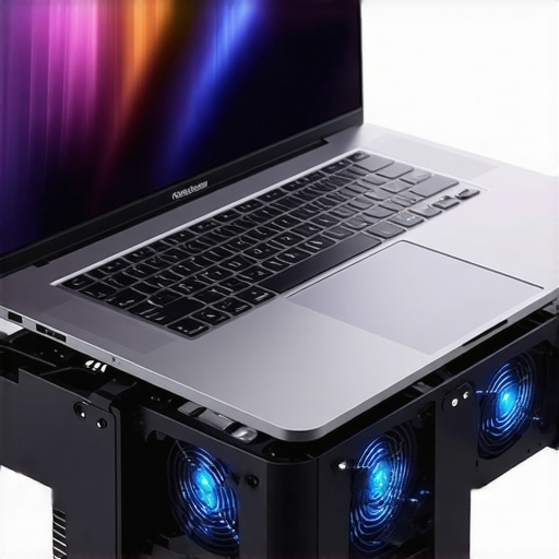 Laptop placed on a cooling pad with airflow diagram