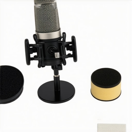 Person adjusting a USB microphone with pop filter in a quiet home office