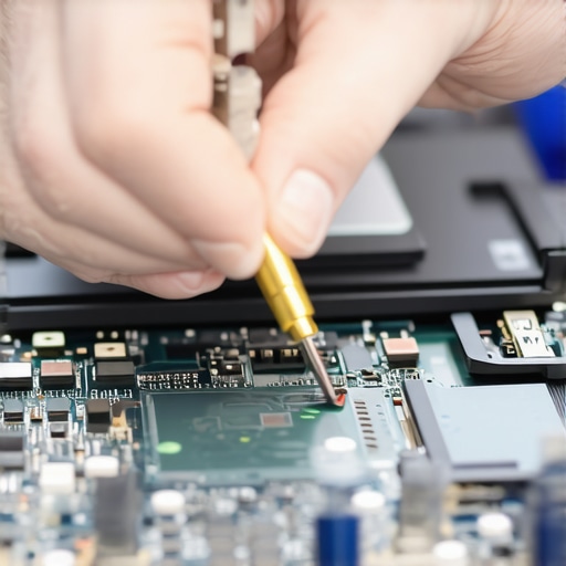 A technician carefully applying thermal paste to a laptop's CPU during maintenance