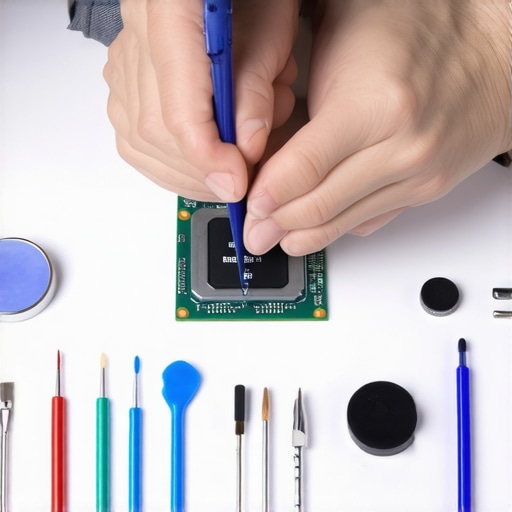 Advanced Laptop Maintenance in Progress Person reapplying thermal paste to a laptop CPU for better cooling