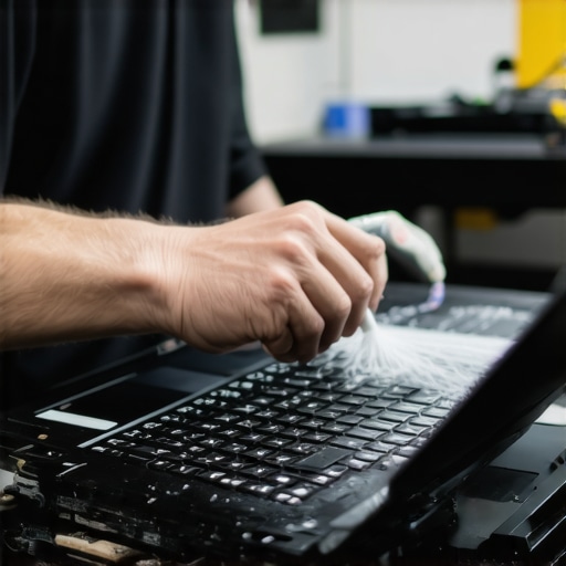Cleaning Laptop Fans Technician cleaning dust from laptop internal fans with compressed air