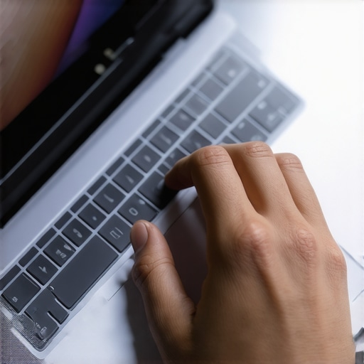 Person typing on a slim laptop with a full-size keyboard, showcasing comfort and portability