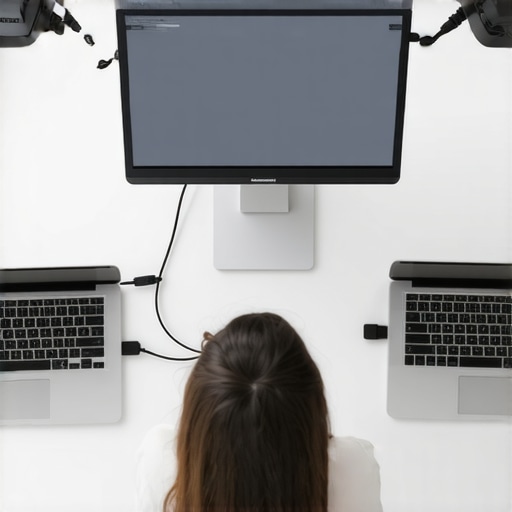 Person connecting two laptops using an HDMI cable to create a dual monitor setup