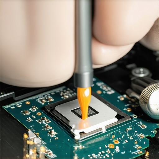 Technician reapplying thermal paste on a gaming laptop's processor.