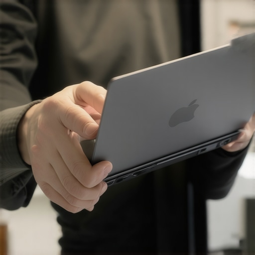 Person testing the hinge stability of a laptop in a store