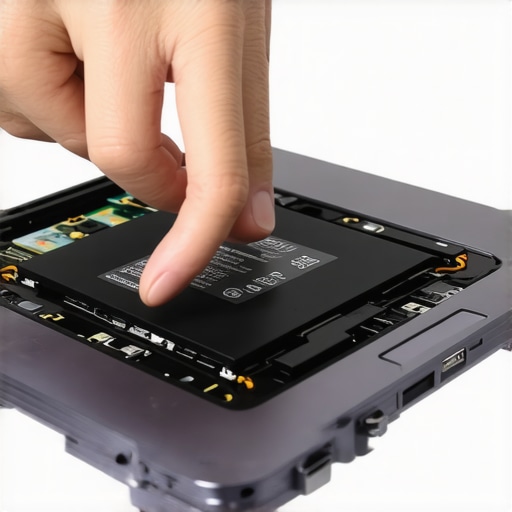 Person checking a laptop's battery for signs of swelling and damage.