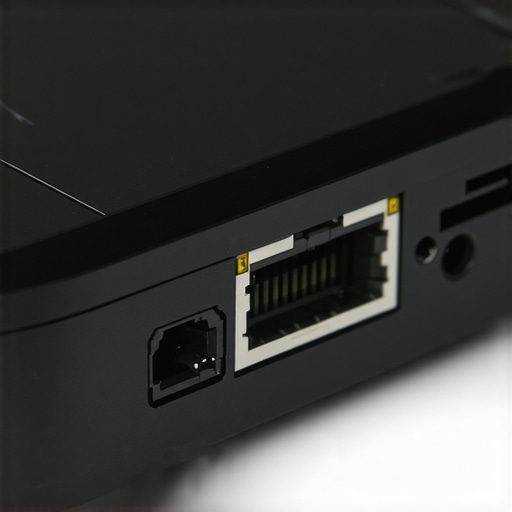 Inspecting Laptop Ethernet Port for Reliability Close-up view of a laptop's built-in Ethernet port, showing port details