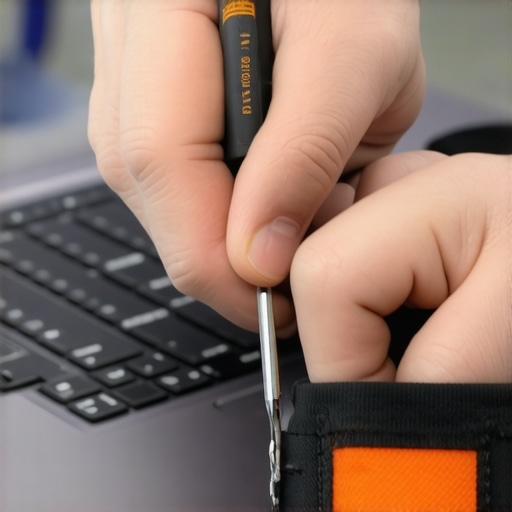 Laptop Maintenance Tools in Action Technician performing maintenance on a laptop using specialized tools