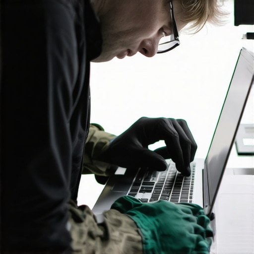 Close-up of a technician using compressed air to clean a laptop's internal cooling fan.
