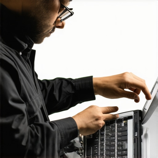 Tech professional cleaning a laptop's interior, ensuring optimal performance