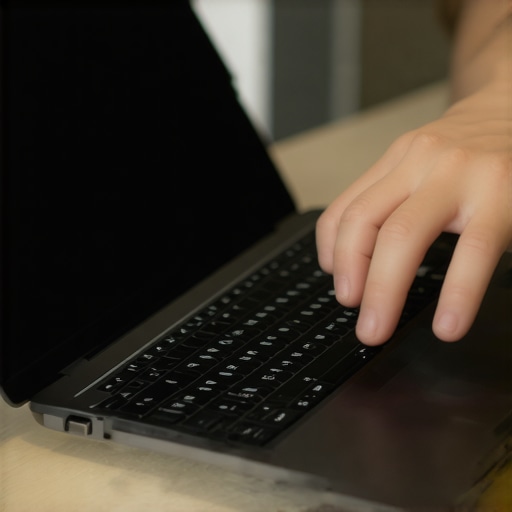 Laptop maintenance with compressed air cooling Person using compressed air to clean laptop dust from internal fans in a home office