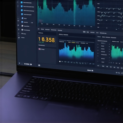 Laptop with Real-Time Performance Monitoring Close-up of a laptop screen displaying hardware performance metrics and temperature graphs.